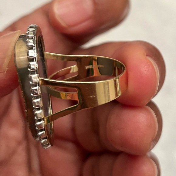 Milor 14K Yellow Gold Druzy & White Topaz Ring with druzy set of earrings. - Picture 6 of 13